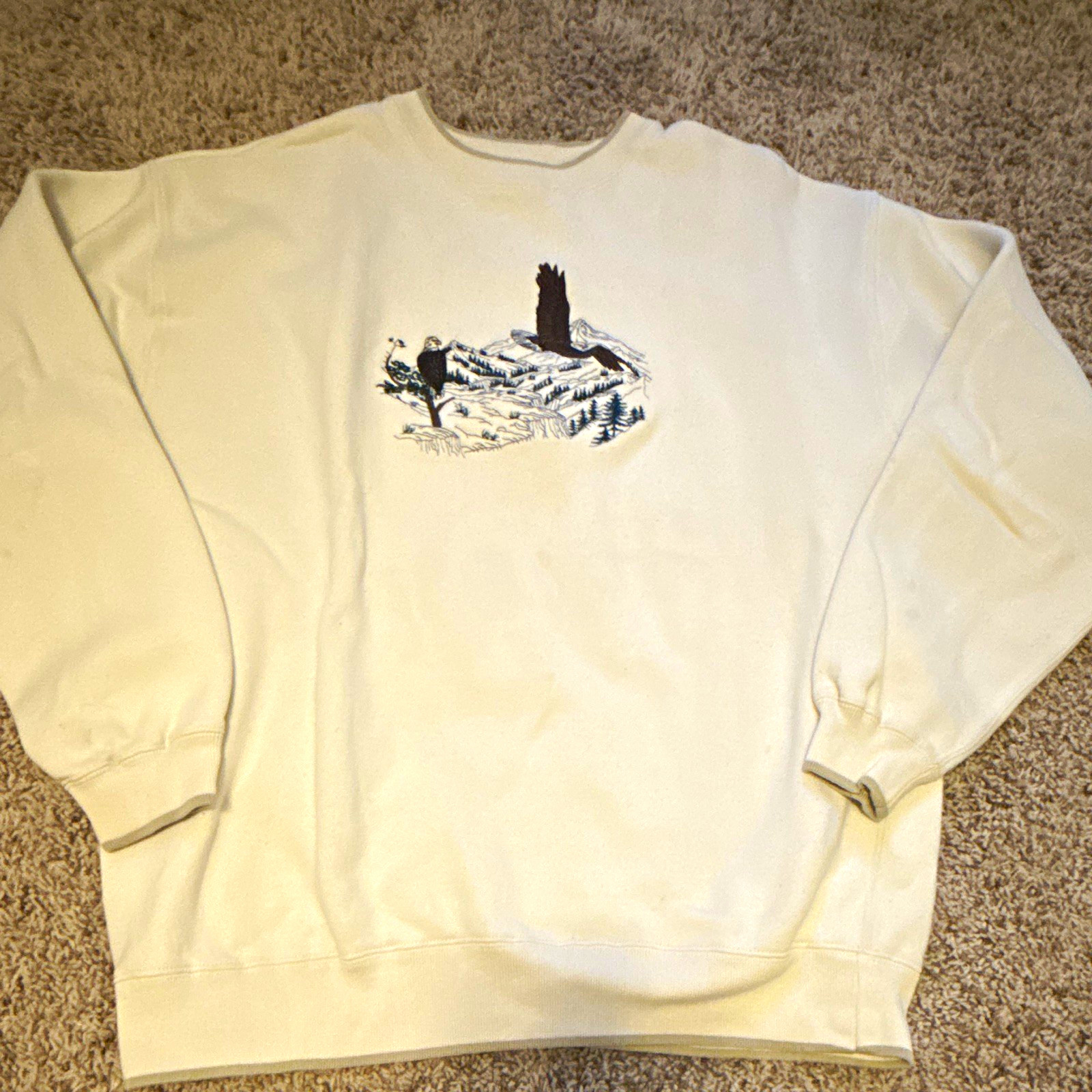 C&B Sport by Croft & Barrow Men\'s L White Fleece Crewneck Eagle Sweatshirt C&B Sport by Croft & Barrow Men\'s L White Fleece Crewneck Eagle Sweatshirt
