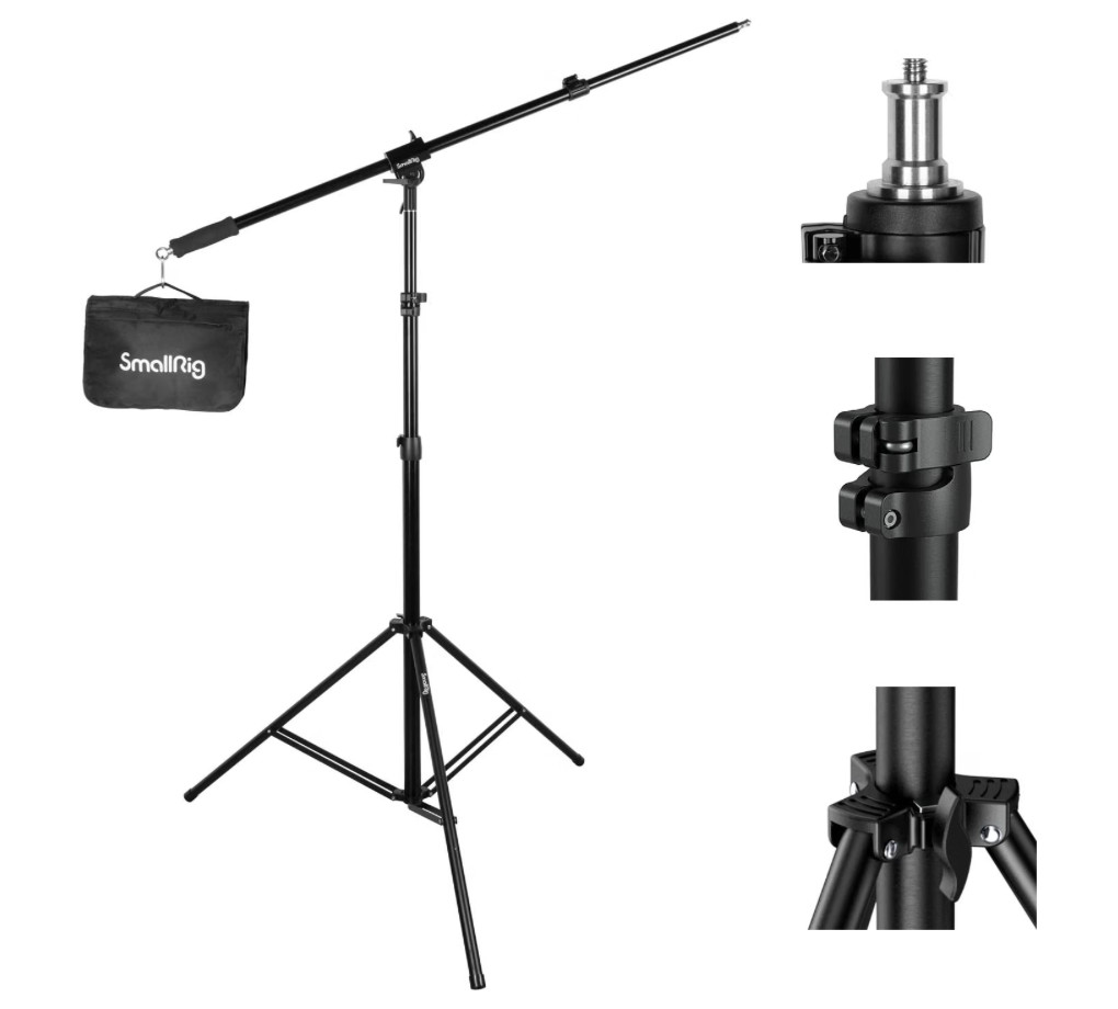 SmallRig 9.2ft Heavy Duty Light Stand W/ Boom Arm, Photography Lighting Tripod