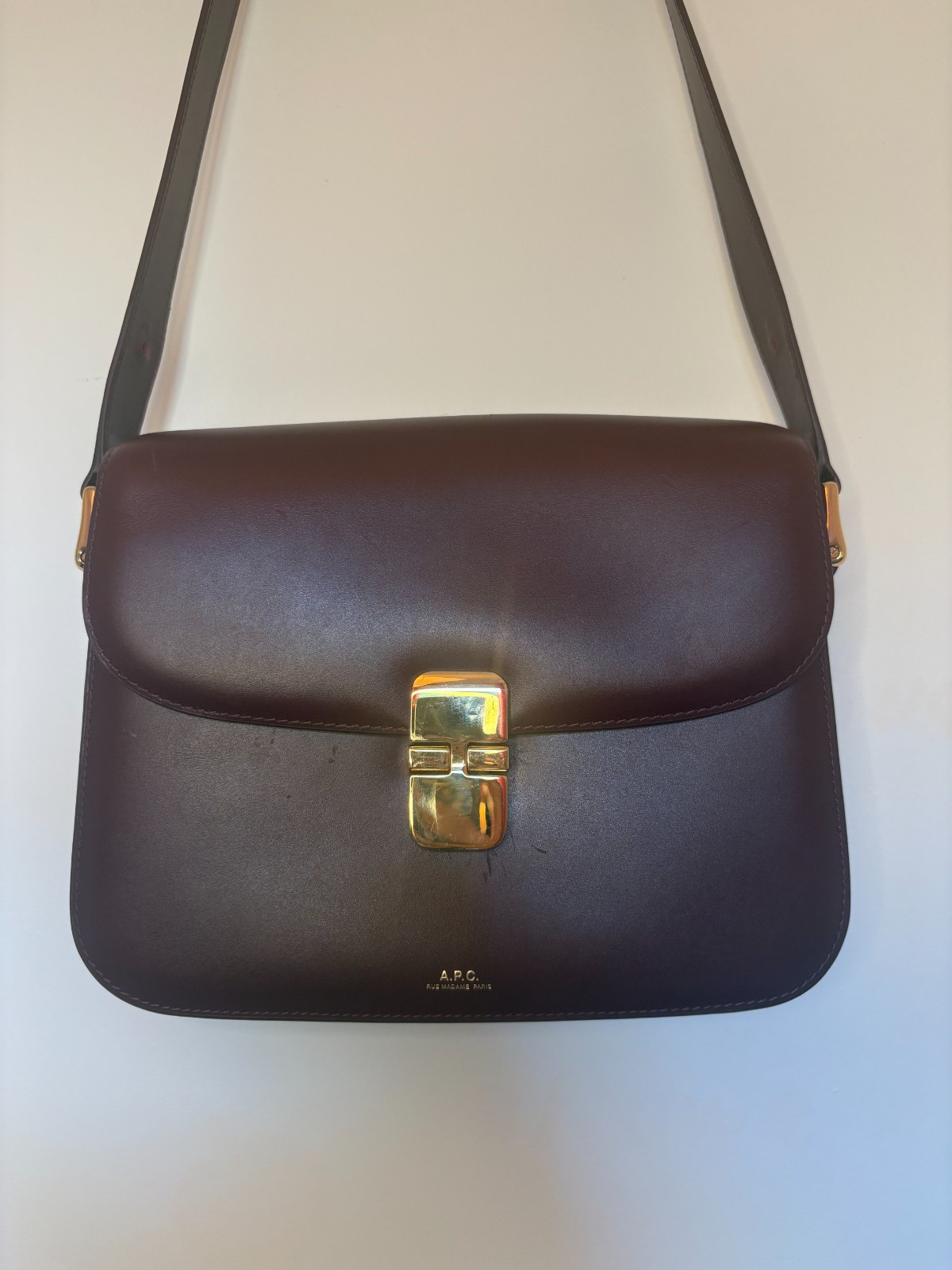 A.P.C. Large Grace Bag Vino Color in Smooth Leather  - Crossbody Bag