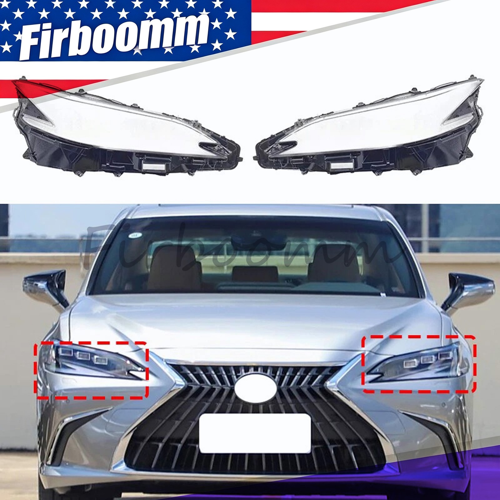 Pair Headlight Clear Lens Cover + Sealant For Lexus ES250 ES300h ES350 2019-2023