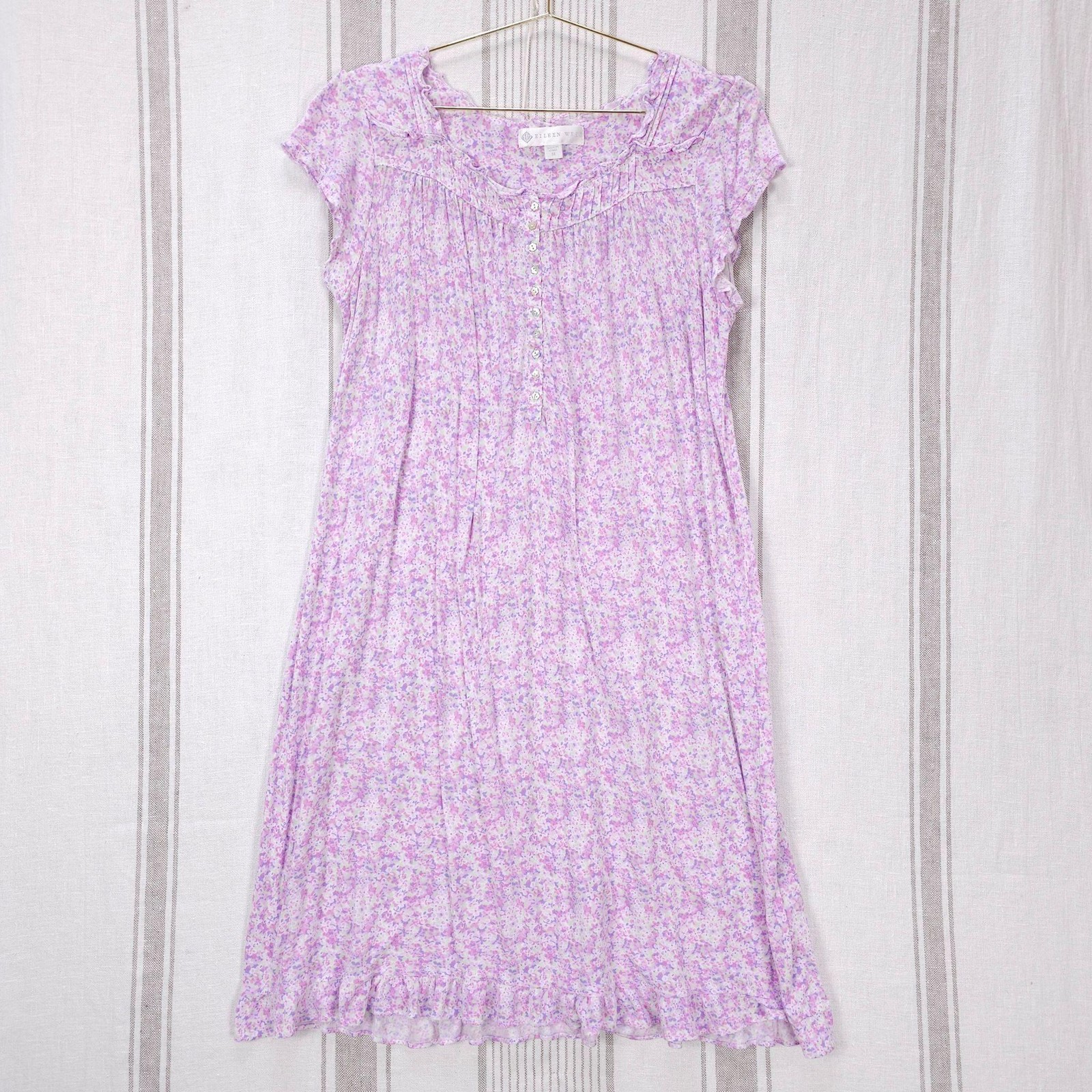 Eileen West Nightgown Womens Medium Purple Floral Modal Ruffle Hem Short Sleeve