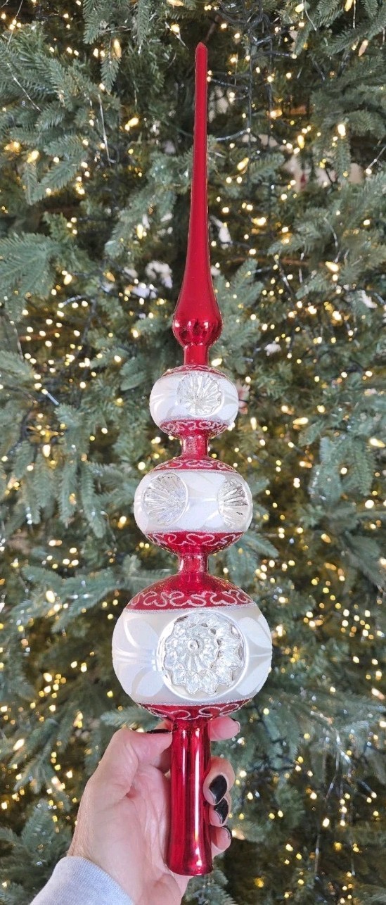 VTG Soffieria De Carlini Italy Glass Christmas Tree Topper Reflectors finial Red
