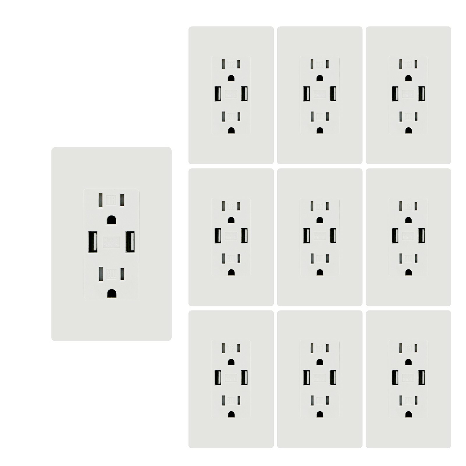 USB Outlet Fast Charger 4.8A Duplex Receptacle 15A Tamper Resistant UL Listed