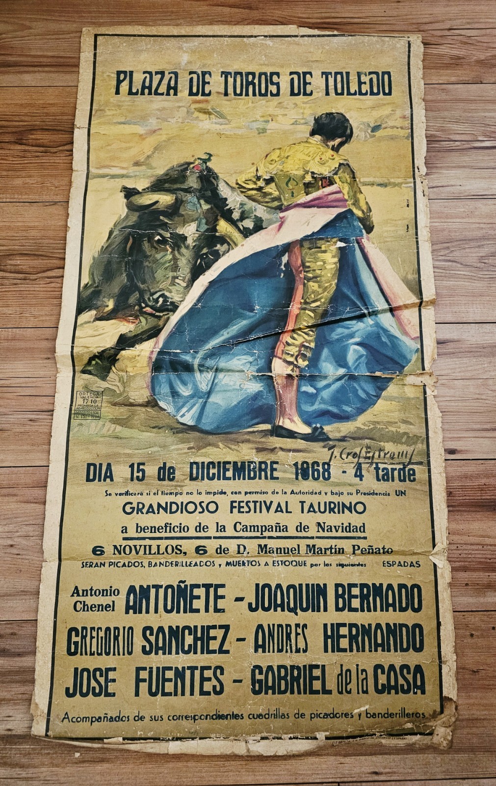 Vintage 1968 Plaza De Toros De Toledo Spain Bullfight Poster Original 15 Dec