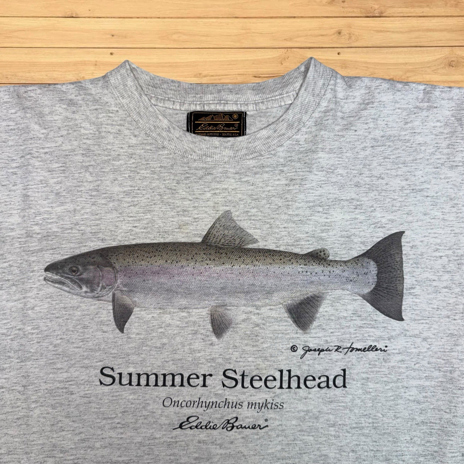 Vintage Eddie Bauer summer Steelhead Trout Fish Graphic T-Shirt USA 90s