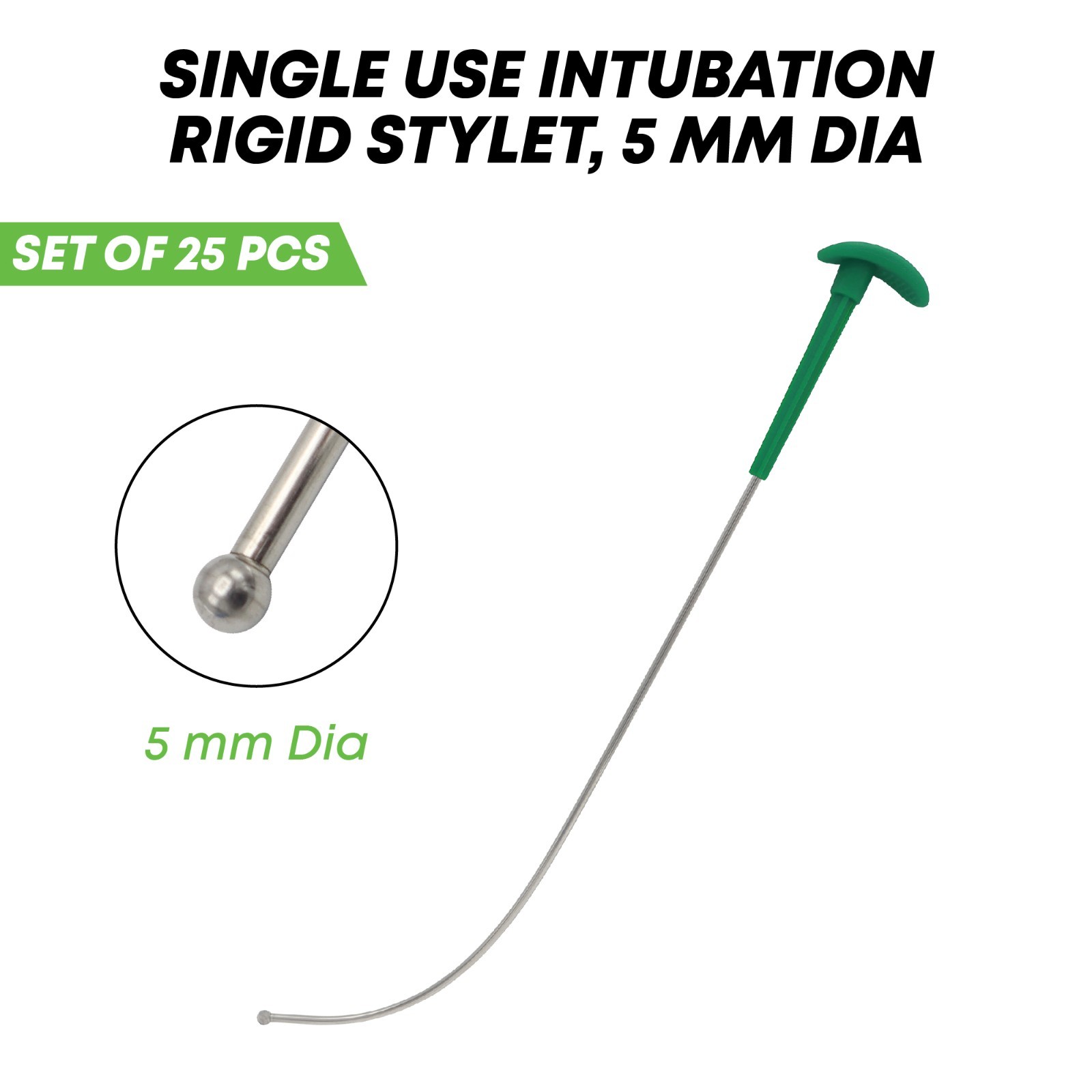 25 Pcs Intubation Rigid Stylet Single Use Sterile Intubation Stylet Pack