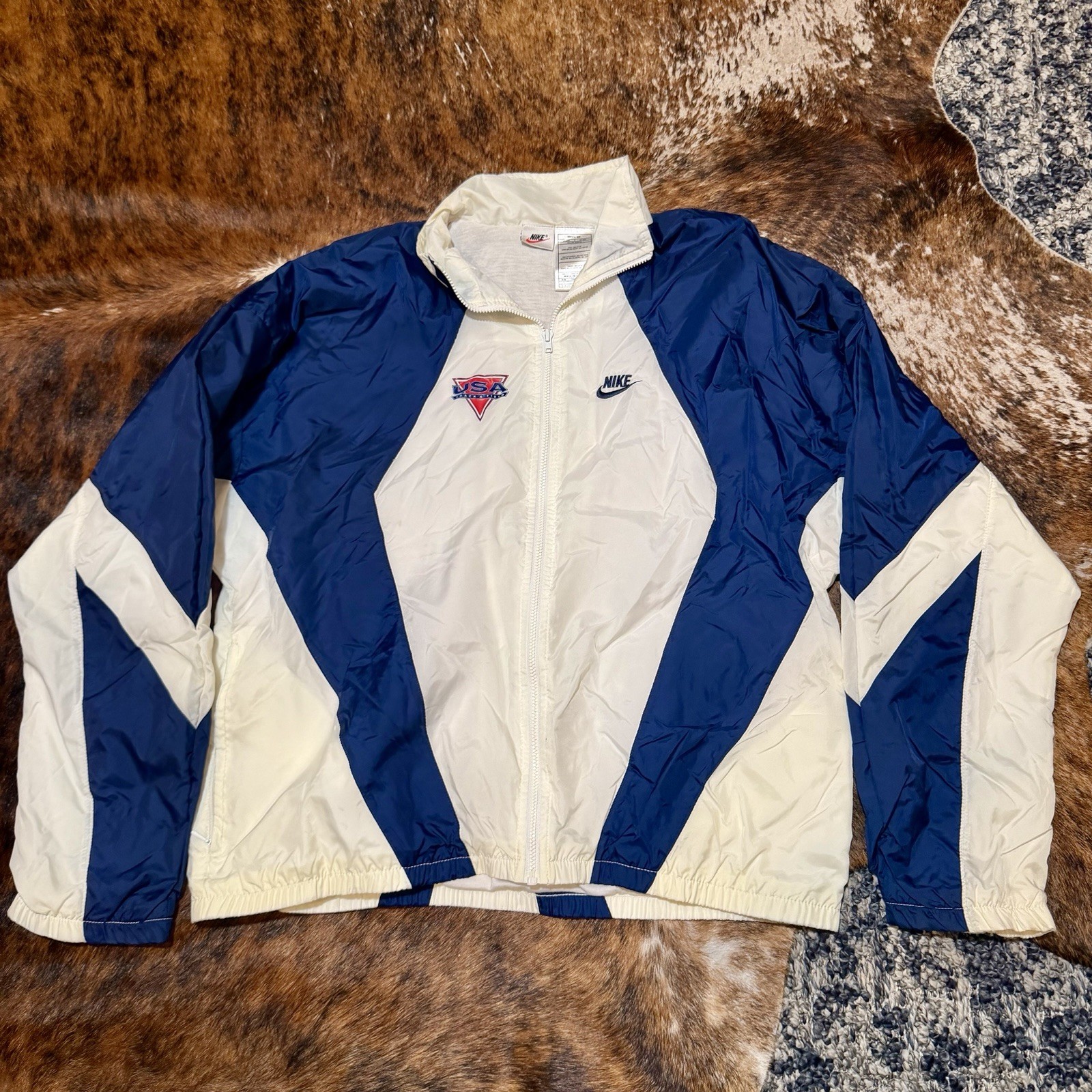Vtg 1990s Nike USA Track Field Jacket Colorblock Nylon Windbreaker Lined Men’s L Vtg 1990s Nike USA Track Field Jacket Colorblock Nylon Windbreaker Lined Men’s L