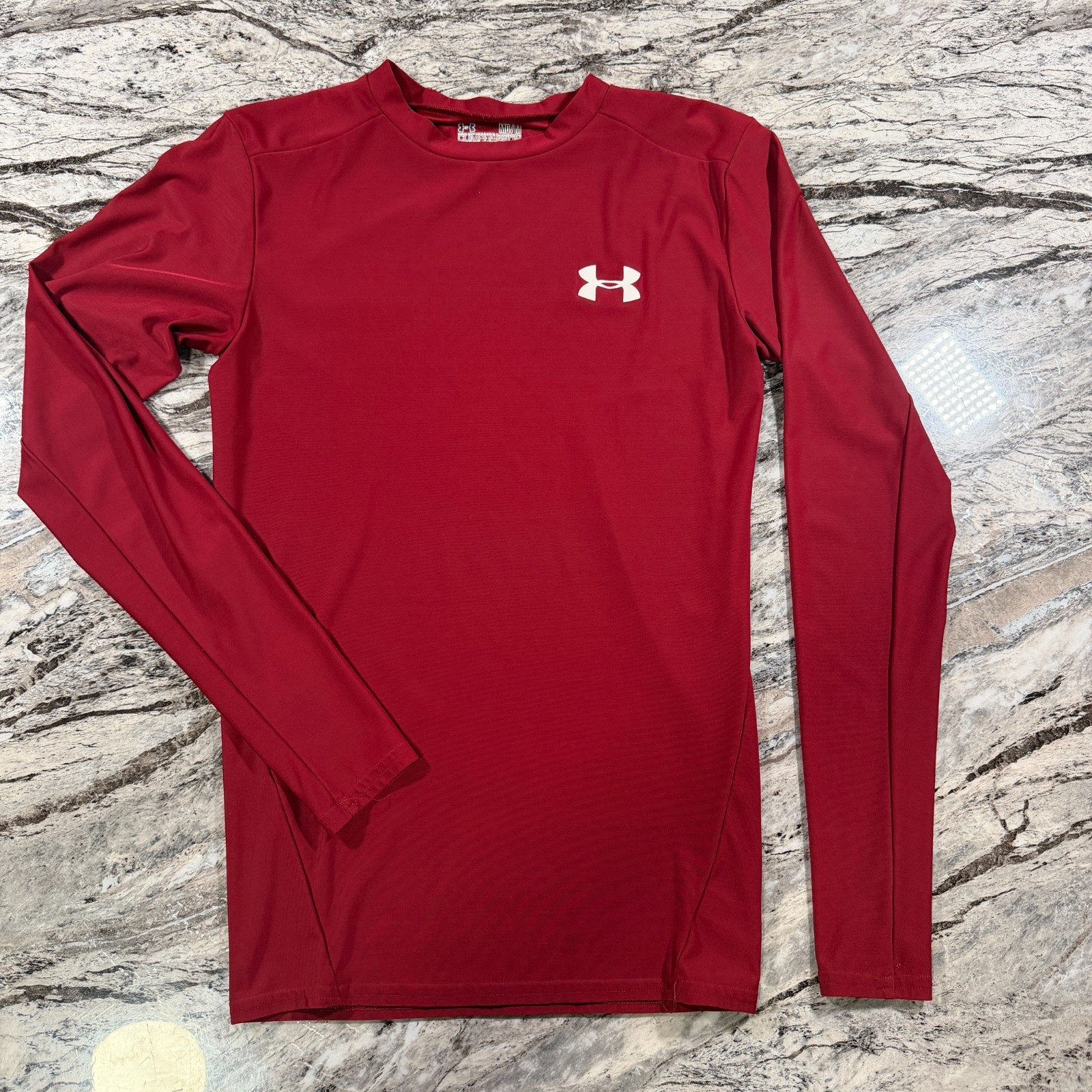 Under Armour HeatGear Compression Shirt Mens Medium Red Long Sleeve Thermal