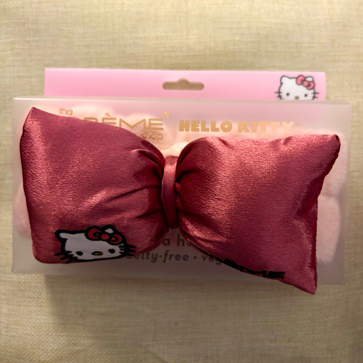 The Crème Shop x Hello Kitty Plush Spa Headband Pink Satin Bow NIB Sanrio