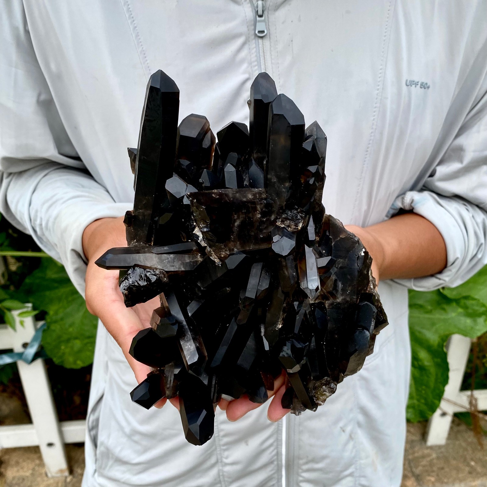 4.4LB Natural Black Smoky Quartz Crystal Cluster Mineral Specimen Backbon heal