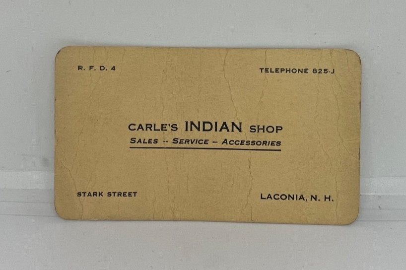 Carles INDIAN SHOP Sales Service Accessories Laconia NH Tel 825-J VTG MOTORCYCLE