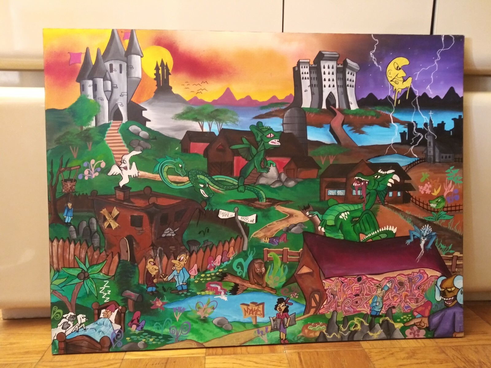 Graffiti Dreamland - 4 x 5 ft - Bronx Artist MAKE$ 1997 - Vintage Original