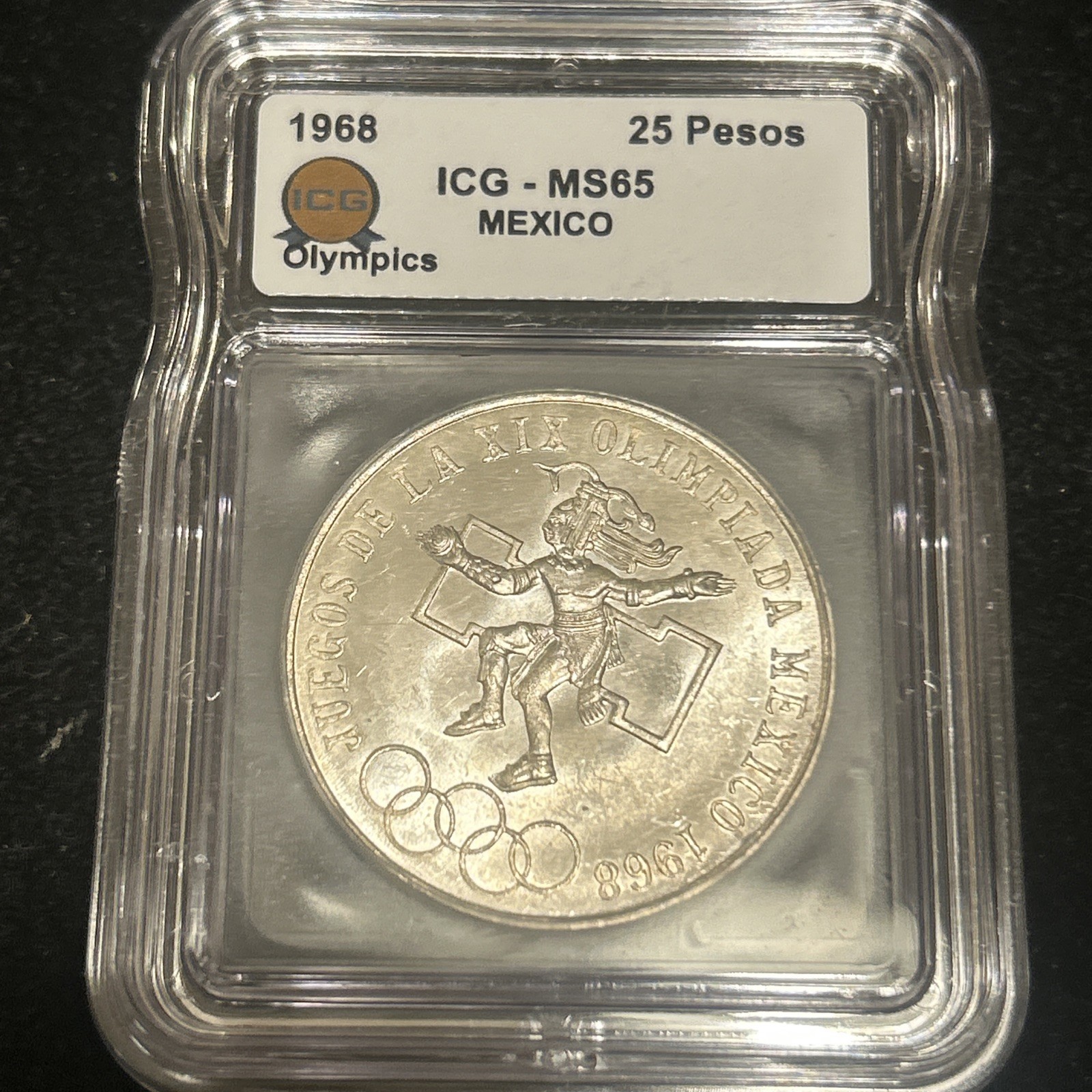 SASA 1968 Mo Mexico 25 Pesos Silver Olympics MS65 ICG SASA 1968 Mo Mexico 25 Pesos Silver Olympics MS65 ICG