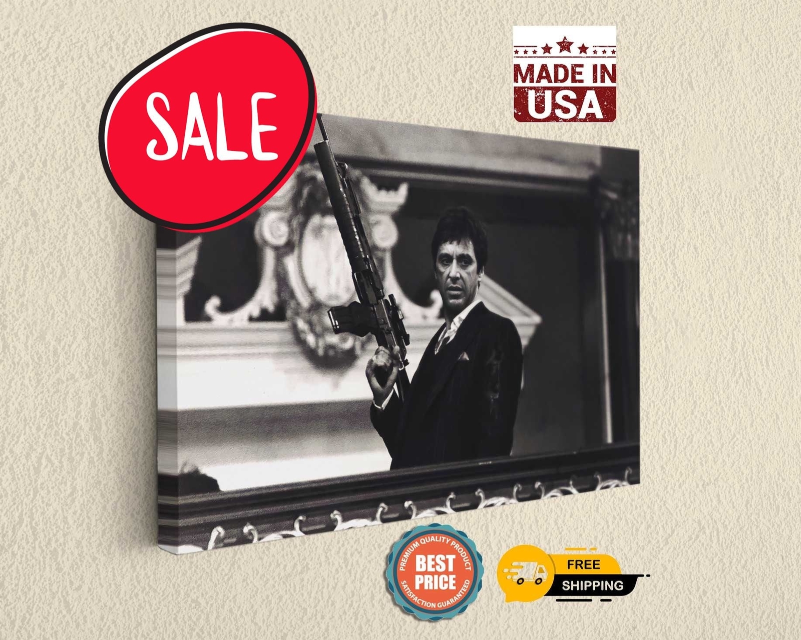Scarface Canvas Print Tony Montana Home Decor Wall Art Wooden Frame