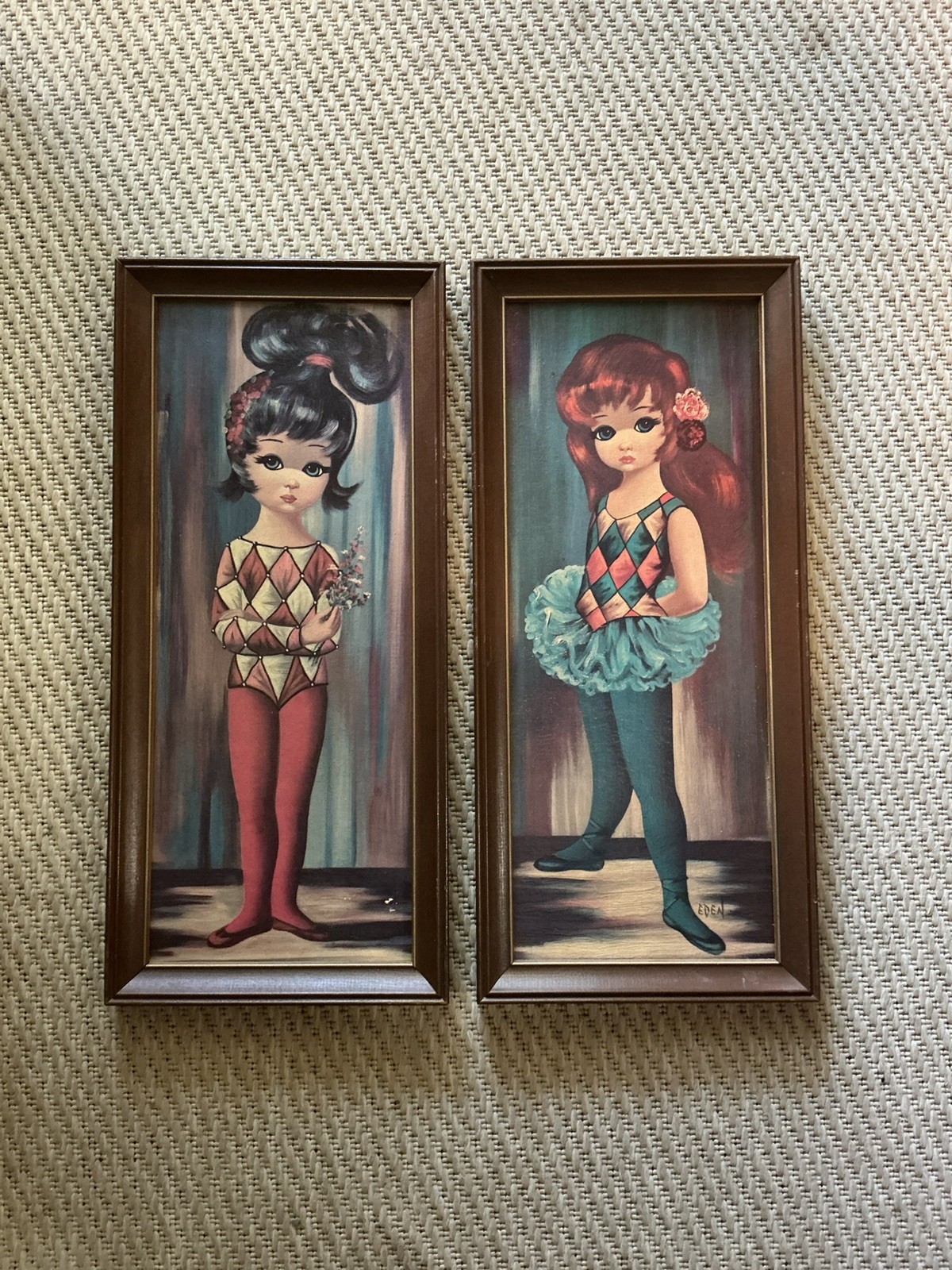 Vintage 1960s Eden Big Eye Harlequin Pair - Framed Prints Board 493 and 495 