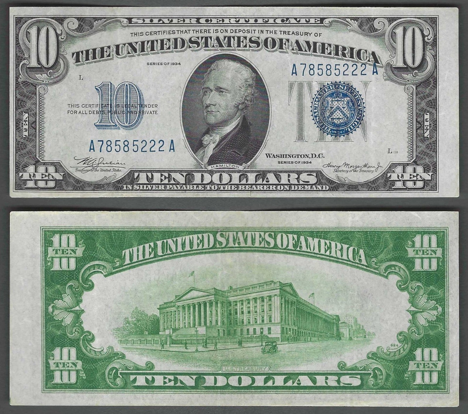 Minor Misalignment ERROR 1934 $10 BEAUTIFUL CRISP XF Silver Certificate