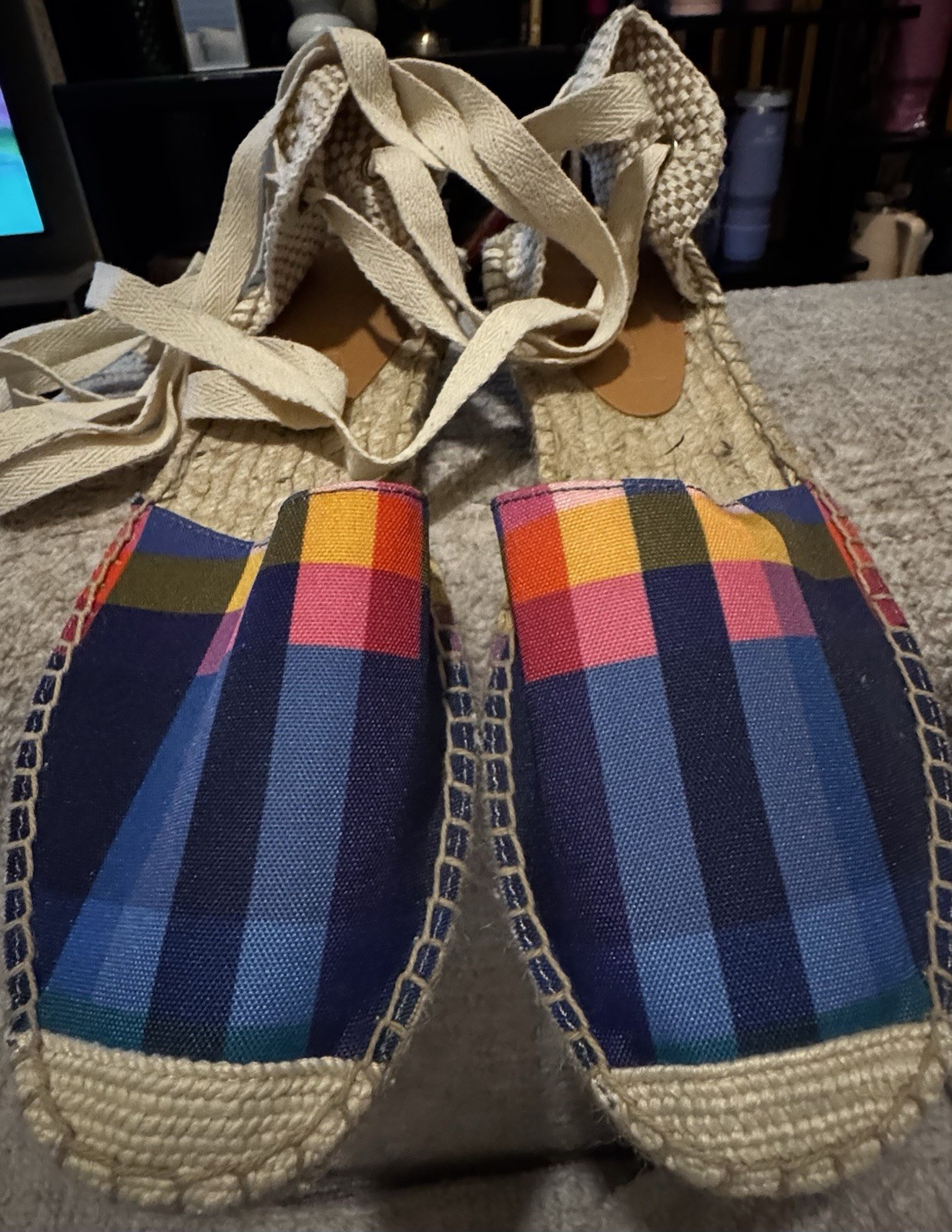 EUC J.Crew Women Madras Ankle Tie D’Orsay Flat Espadrilles Sandals Size 7 EUC J.Crew Women Madras Ankle Tie D’Orsay Flat Espadrilles Sandals Size 7