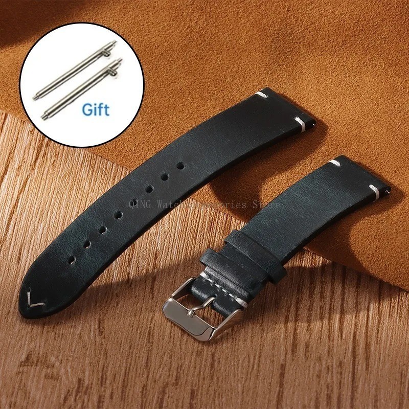 Vintage (Retro) Oil Wax Genuine Leather Watch Band Thin Cowhide Strap 18-24mm