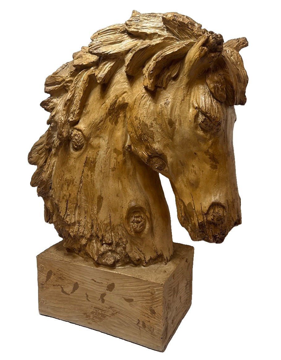 18” Folk Brutalist Style Horse Head Bust Faux Driftwood Resin Equestrian Decor