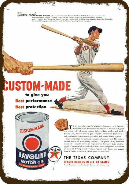 1950 TED WILLIAMS BOSTON RED SOX - TEXACO HAVOLINE OIL Vintage Look METAL SIGN