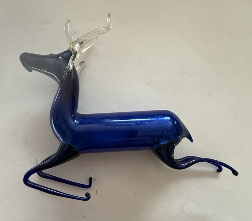 Antique BIMINI LAUSCHA Germany Blue Mercury Glass Reindeer Christmas Ornament Antique BIMINI LAUSCHA Germany Blue Mercury Glass Reindeer Christmas Ornament