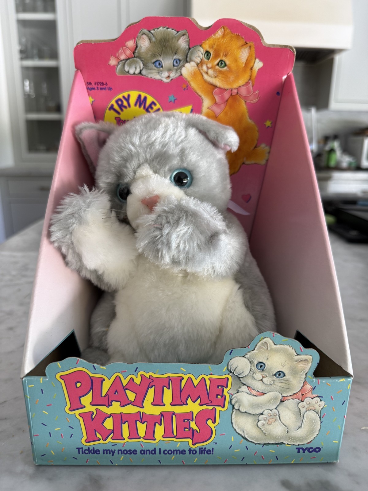 Vintage Tyco Playtime Kitties Plush Gray and White Plush Toy (1984)