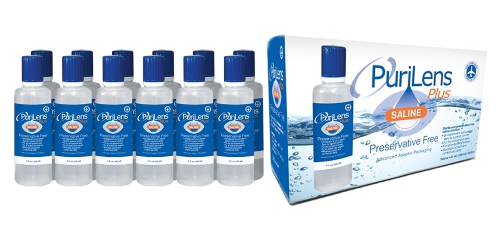 Purilens Plus Preservative Free Contact Lens Saline. 4 oz. (12 Pack)