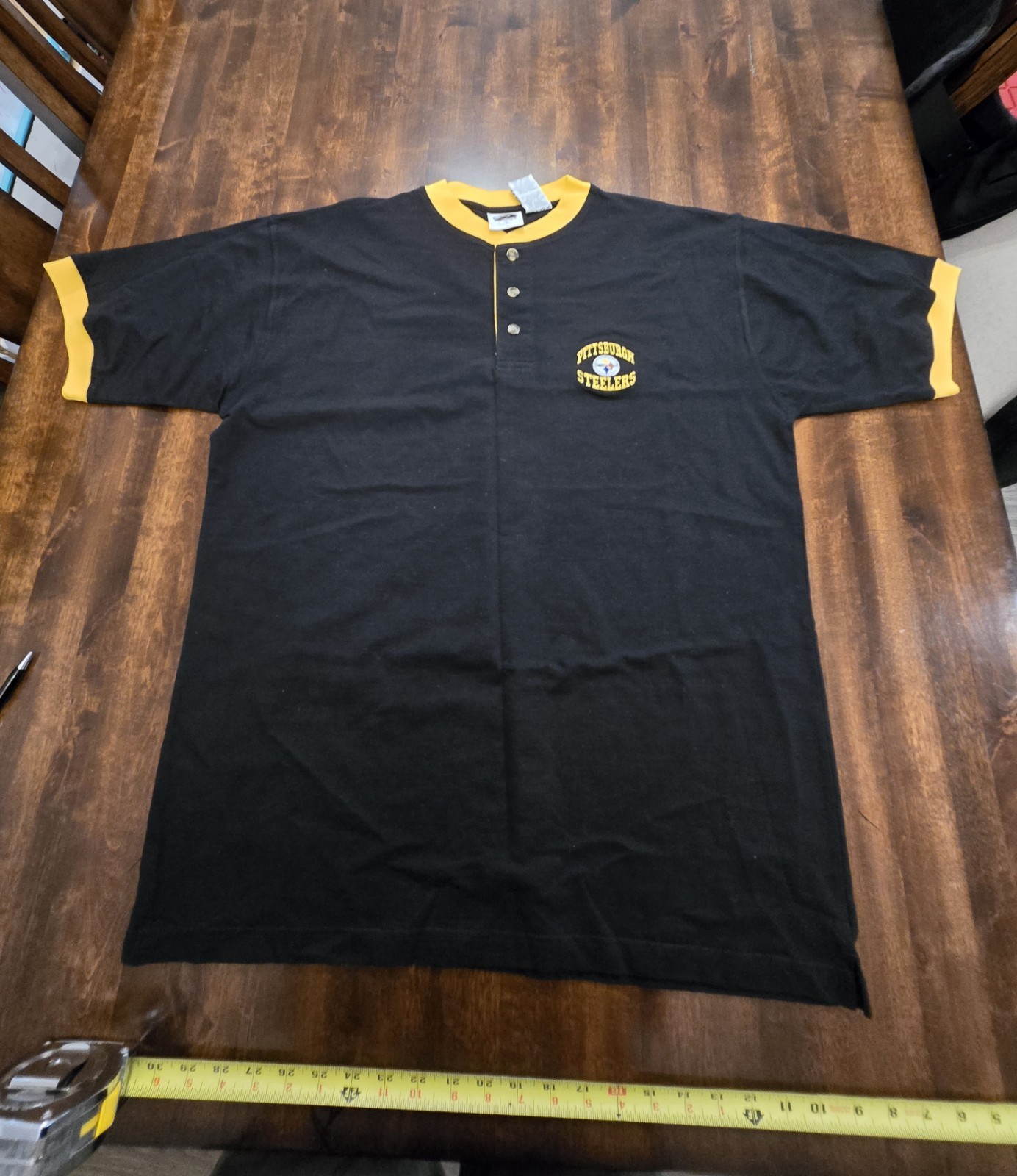 VTG 90s Pittsburgh Steelers Henley Shirt Black Yellow Ringer Trim NWOT XL