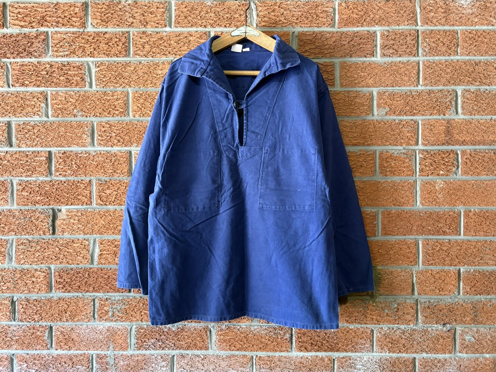 Vintage French Cotton Fisherman Pullover Smock Shirt Pit22\