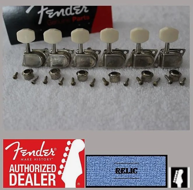 Fender Aged/Relic 6 inline \'F\' 70\'s Style Tuners - Nickel w Beige Cream Buttons