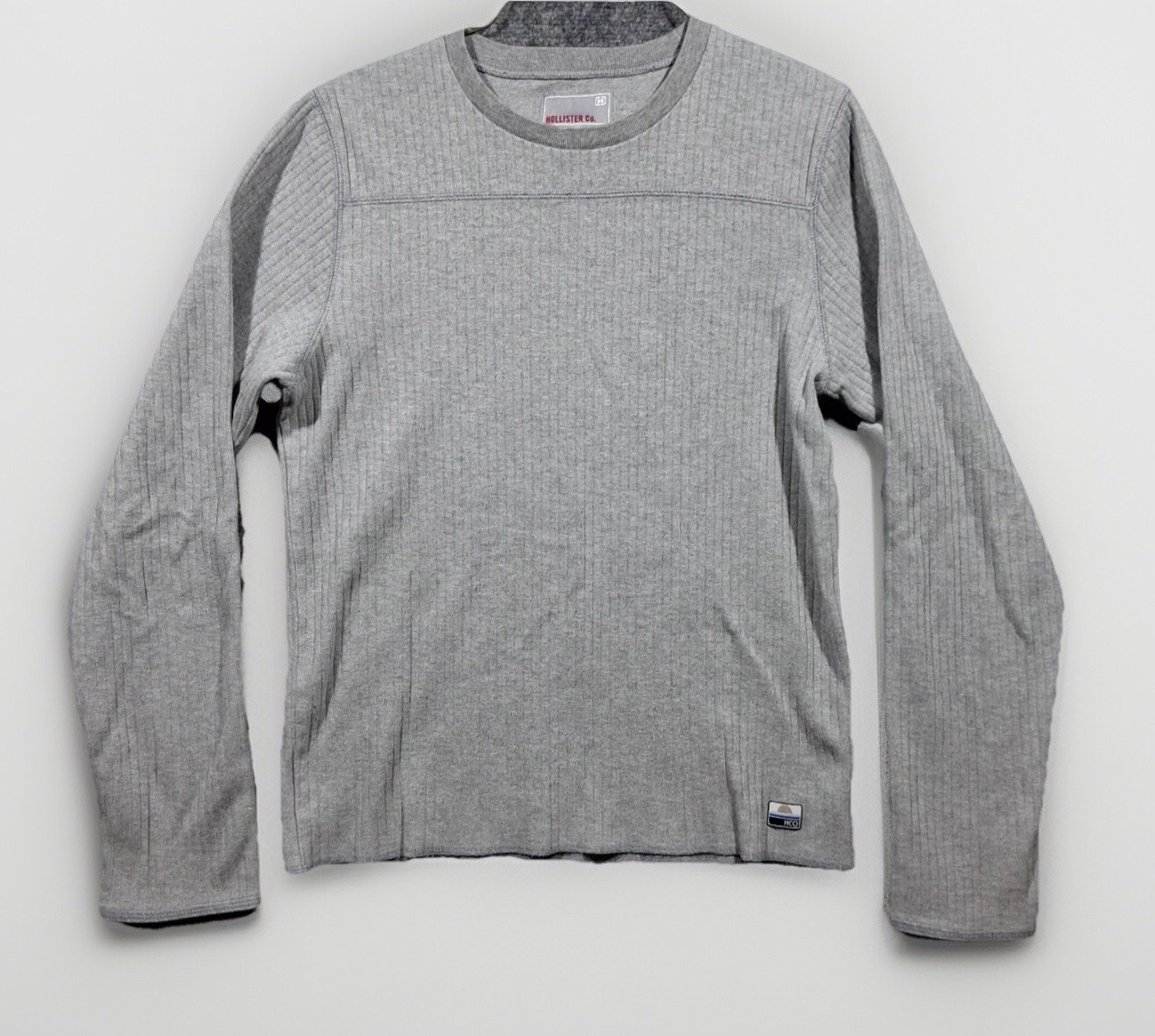 Hollister Co Mens Gray Ribbed Thermal Long Sleeve Shirt Medium HCO Logo Patch