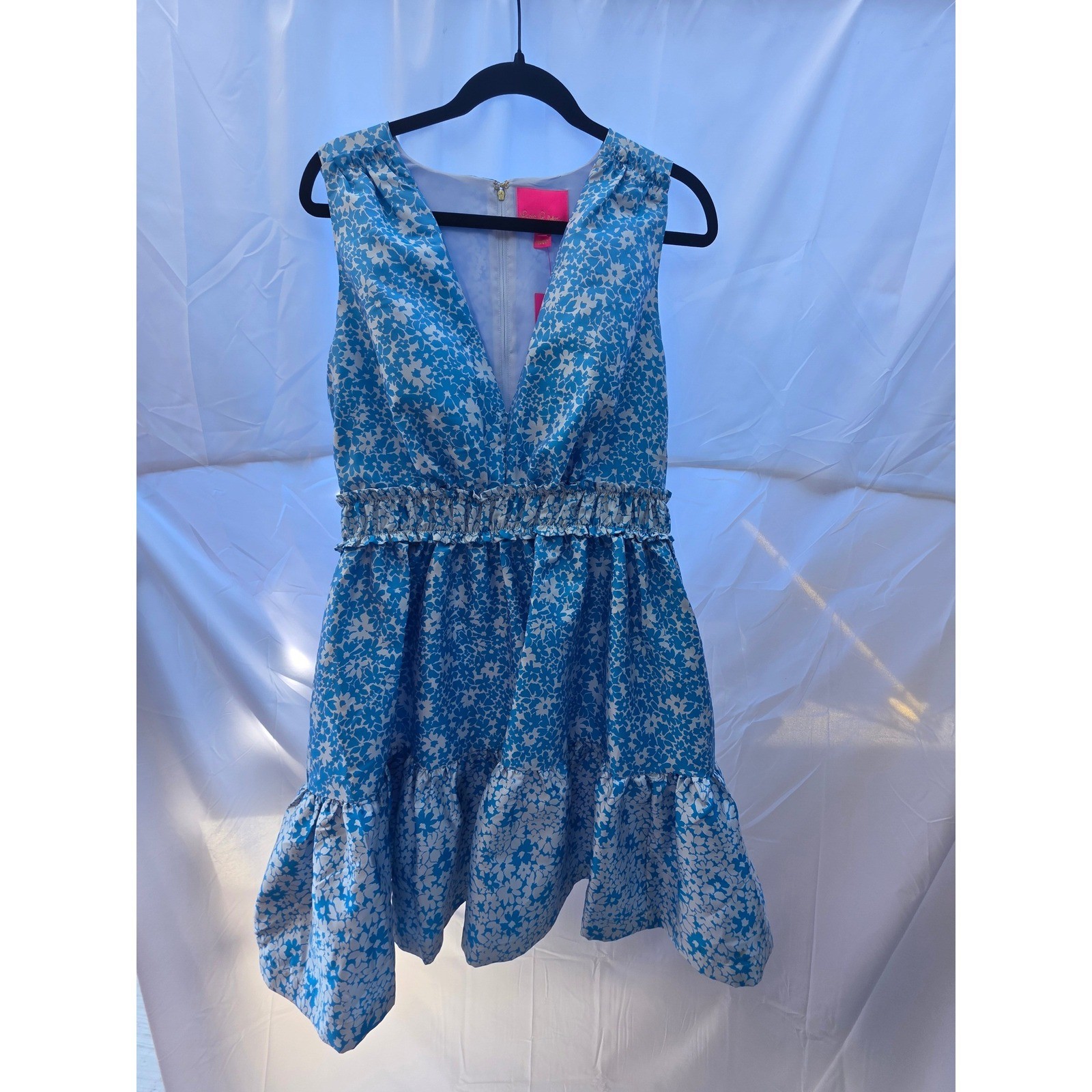 Lilly Pulitzer Fabiana V-Neck Jacquard Dress Lunar Blue Floral Mini Size 10 NWT