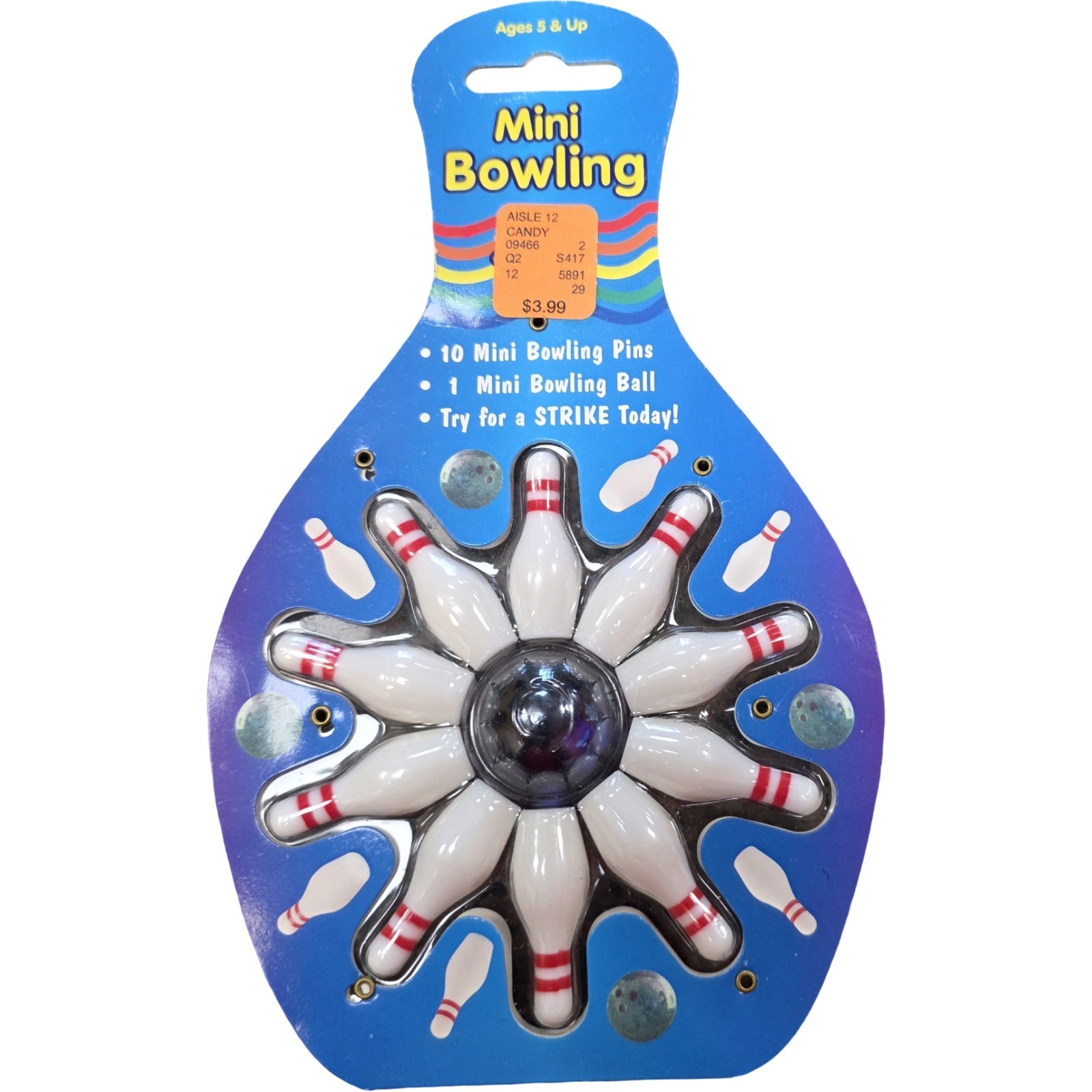 Toysmith Mini Bowling Set Retro New Sealed Original Card Tabletop Novelty Game
