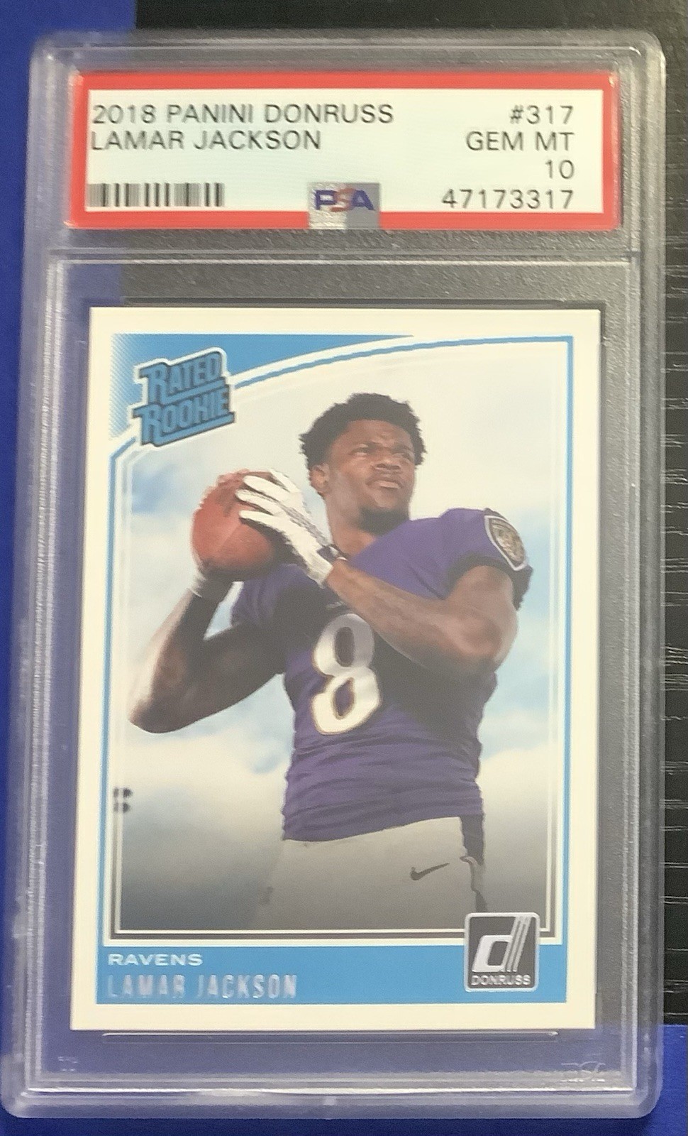 2018 Panini Donruss Rated Rookie Lamar Jackson #317 (RC) PSA 10 GEM Mint Ravens