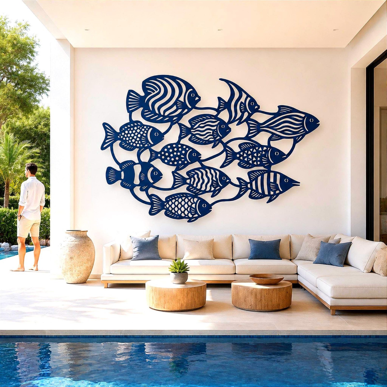 School of Fish Metal Wall Art, Navy Blue Coastal Indoor Outdoor Decor School of Fish Metal Wall Art, Navy Blue Coastal Indoor Outdoor Decor