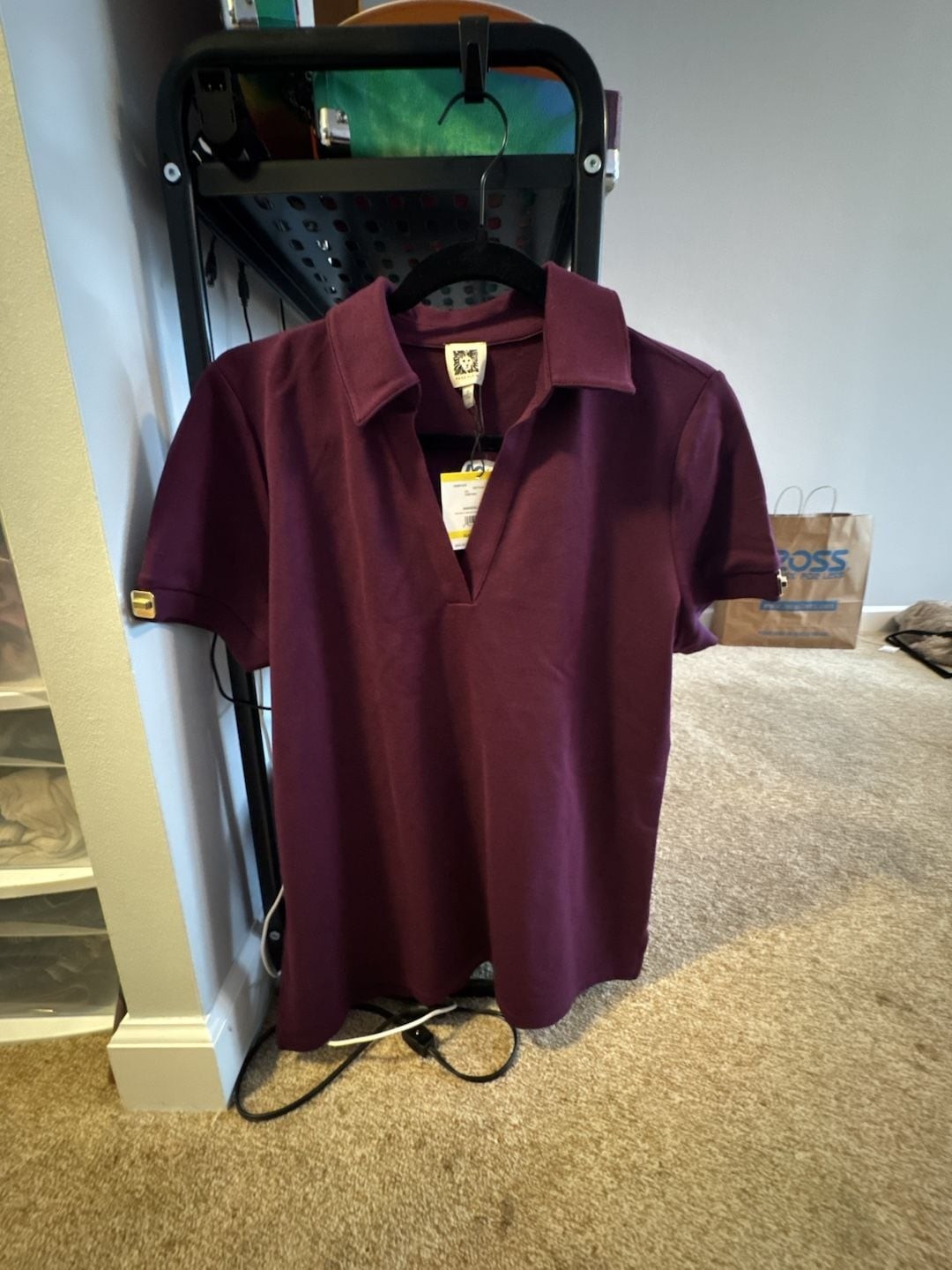 Anne Klein Short Sleeve Polo Size M Deep Plum Knit Top Anne Klein Short Sleeve Polo Size M Deep Plum Knit Top