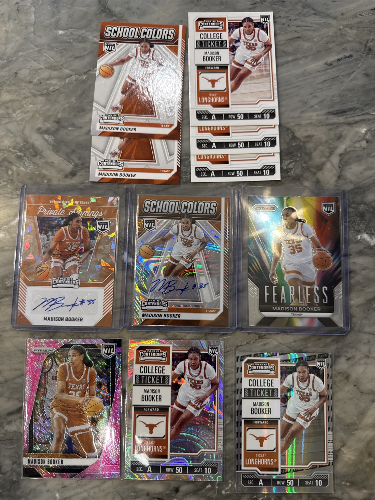 2025 Panini Texas NIL Madison Booker Card 11 Card Lot (2 Autos + #ed + Fearless)