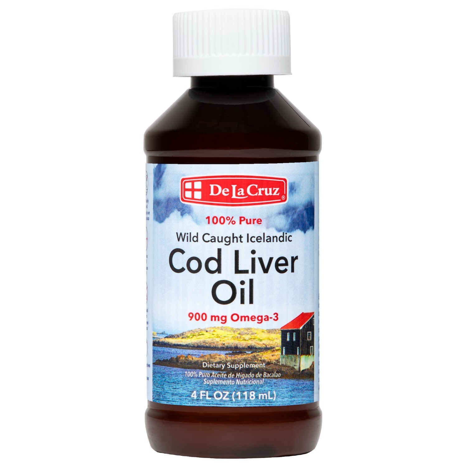 De La Cruz Pure Icelandic Cod Liver Oil Liquid, Wild-Caught 4 FL OZ  Exp 1/2028