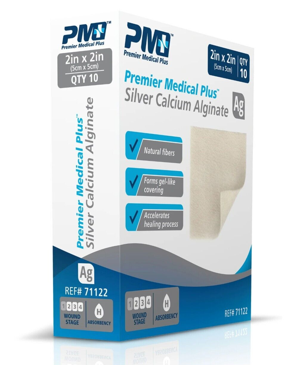Premier Medical Plus Silver Calcium Alginate Wound Care Dressing 2x2 Box of 10 Premier Medical Plus Silver Calcium Alginate Wound Care Dressing 2x2 Box of 10