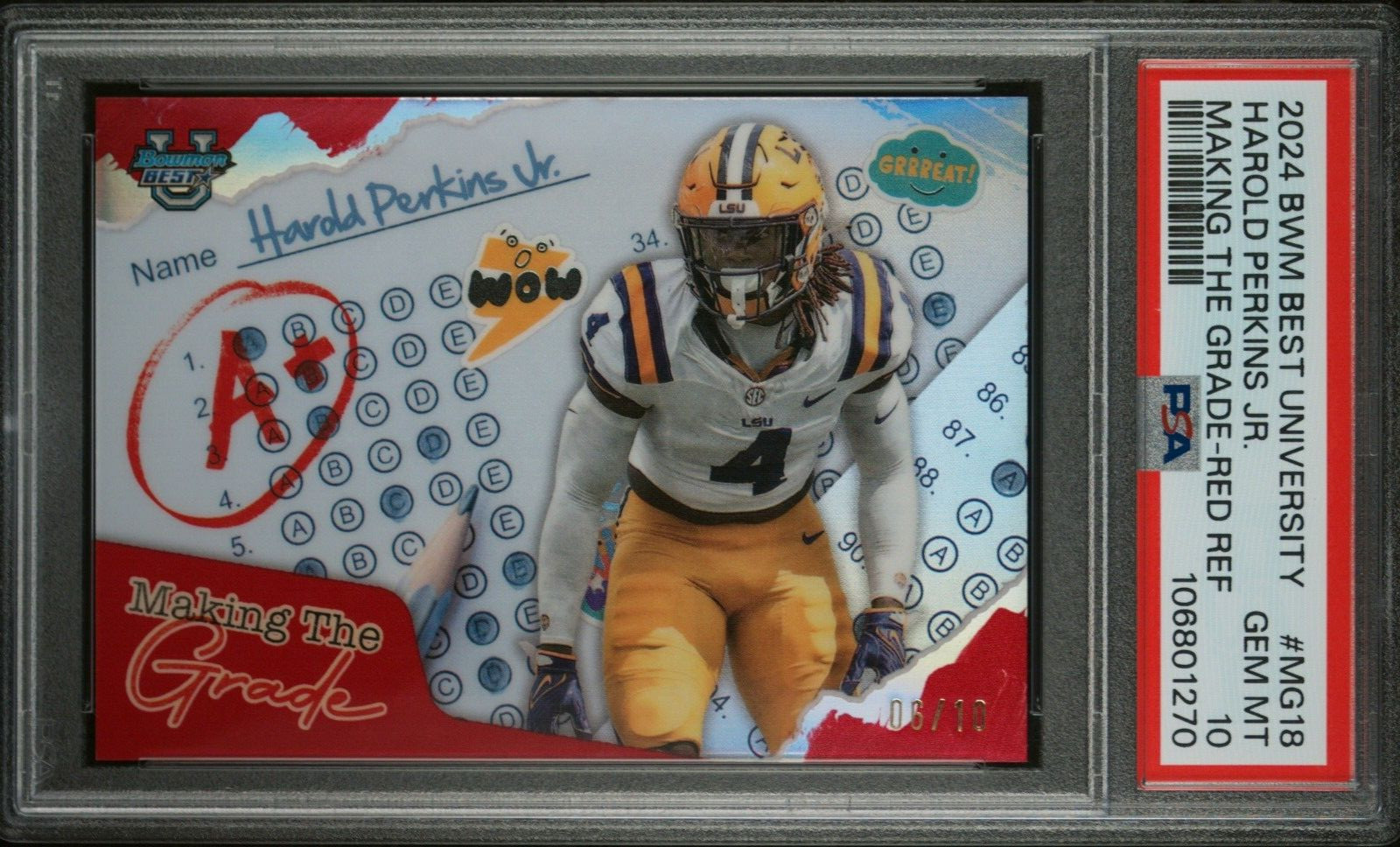 2024 Bowman Best University HAROLD PERKINS JR Making the Grade Red /10 PSA 10
