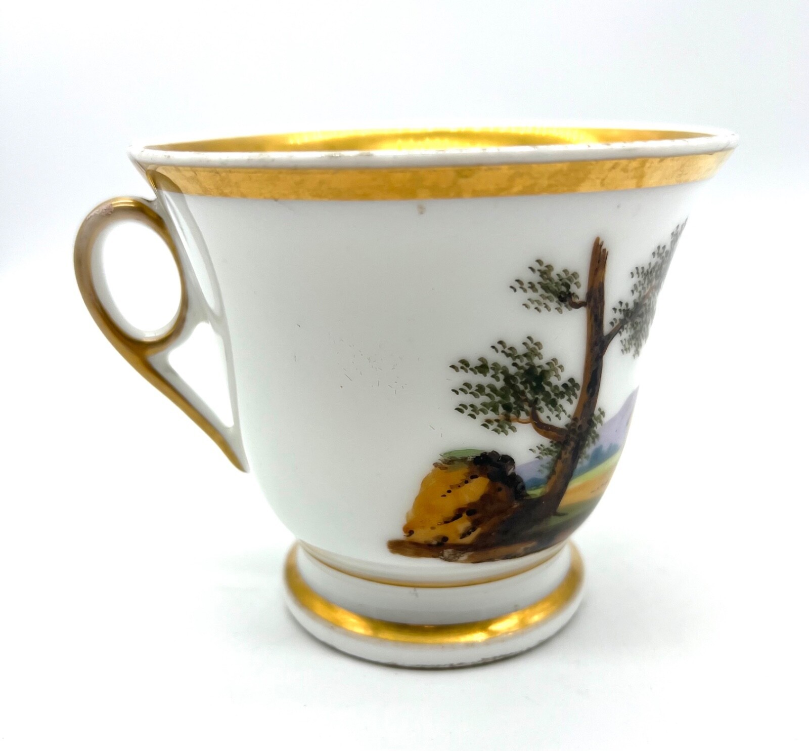 Large early 19th-century Paris porcelain chocolate cup with landscape decoration
