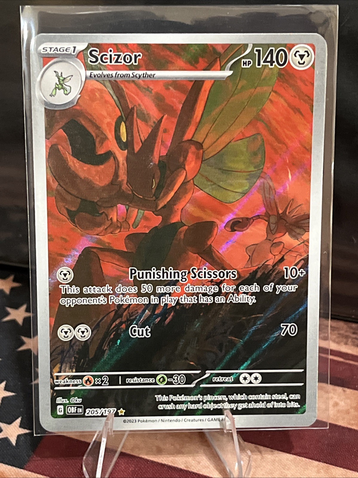 Pokemon Scizor 205/197 SV03: Obsidian Flames Illustration Rare Holo