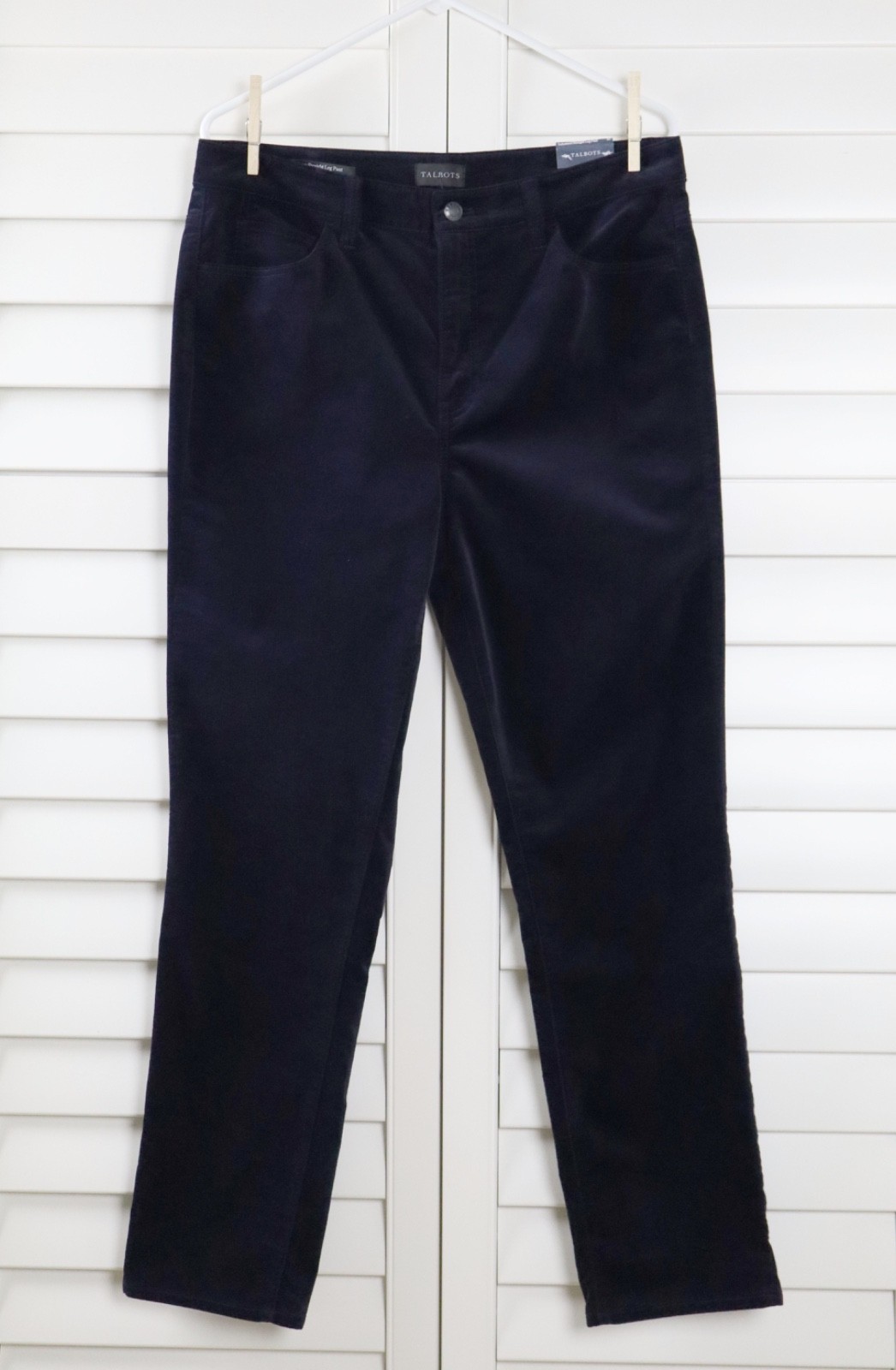 TALBOTS NWT $95 Velveteen Velvet Straight Leg Pants in Solid Navy Size 10