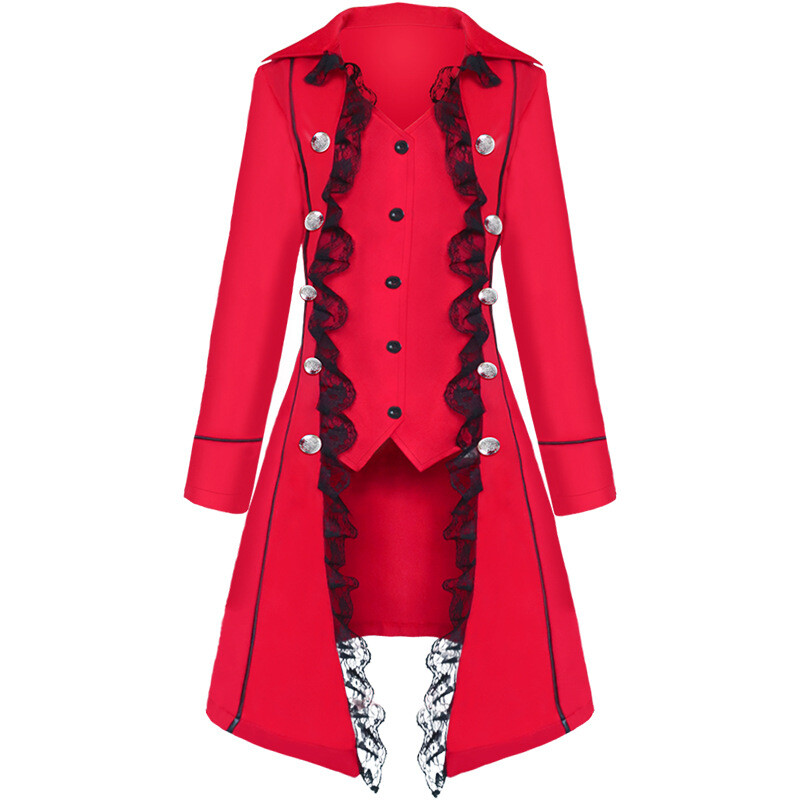 Womens Punk Medieval Long-sleeved Three-breasted Coat Irregular Top Dress Jacket