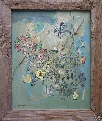 Sterling Strauser 1965 Original Oil Painting Floral Still Life Impasto Board Sig