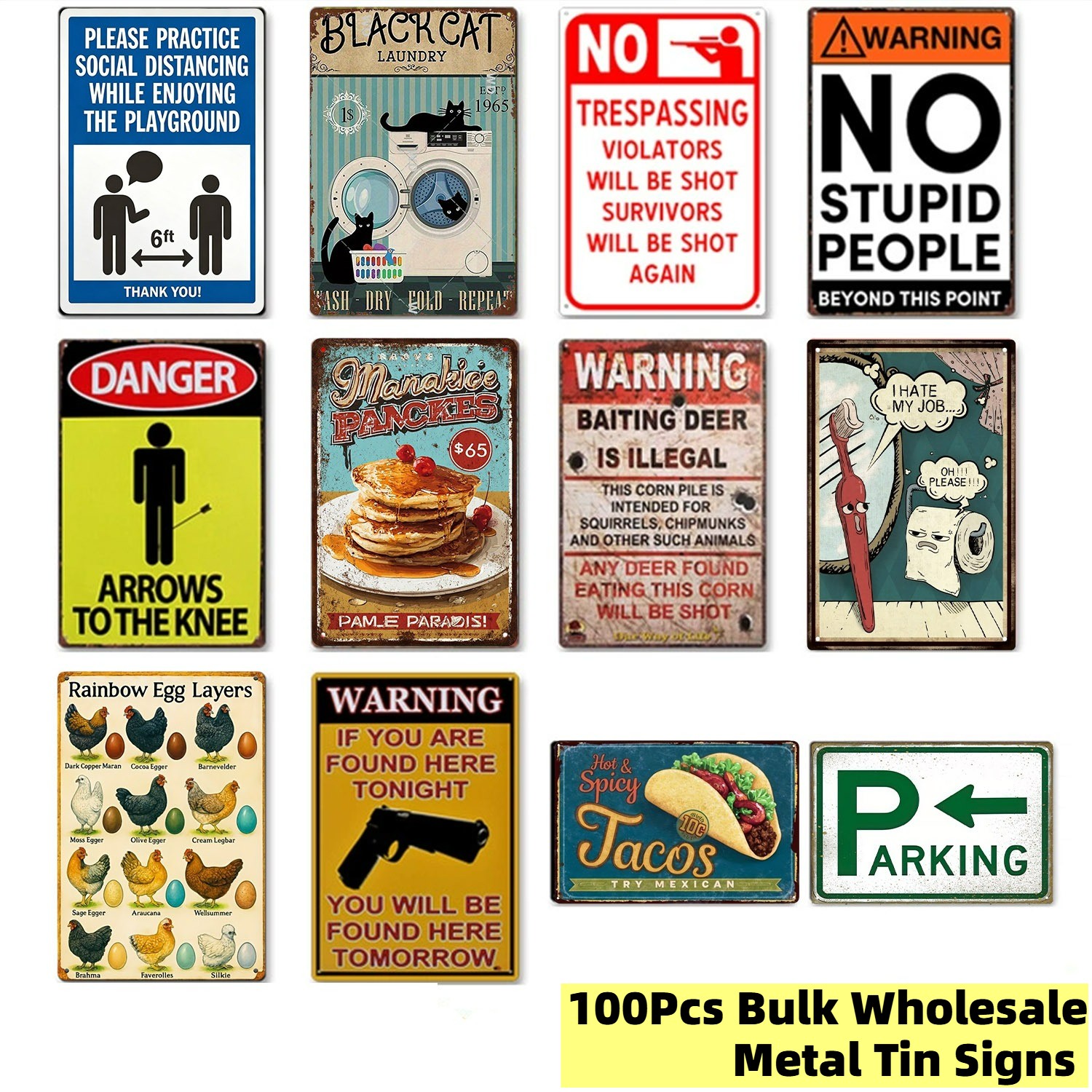 100Pcs Mystery Blind Box Metal Tin Sign Random Vintage Style Wall Art Decor Gift