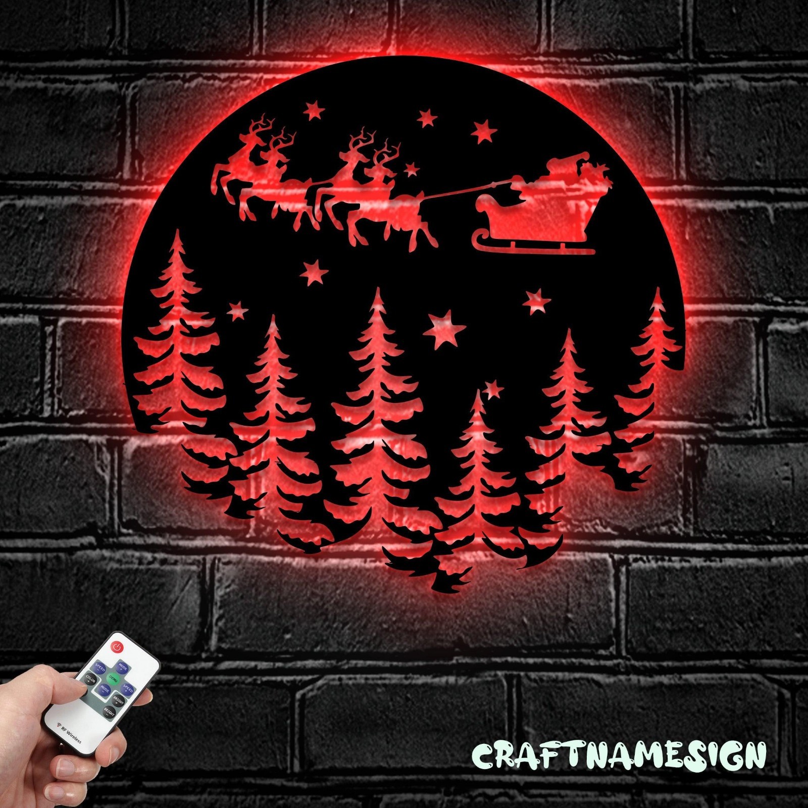Santa Claus Metal Wall Art LED Light Santa\'s Sleigh Sign | Home Decor Christmas