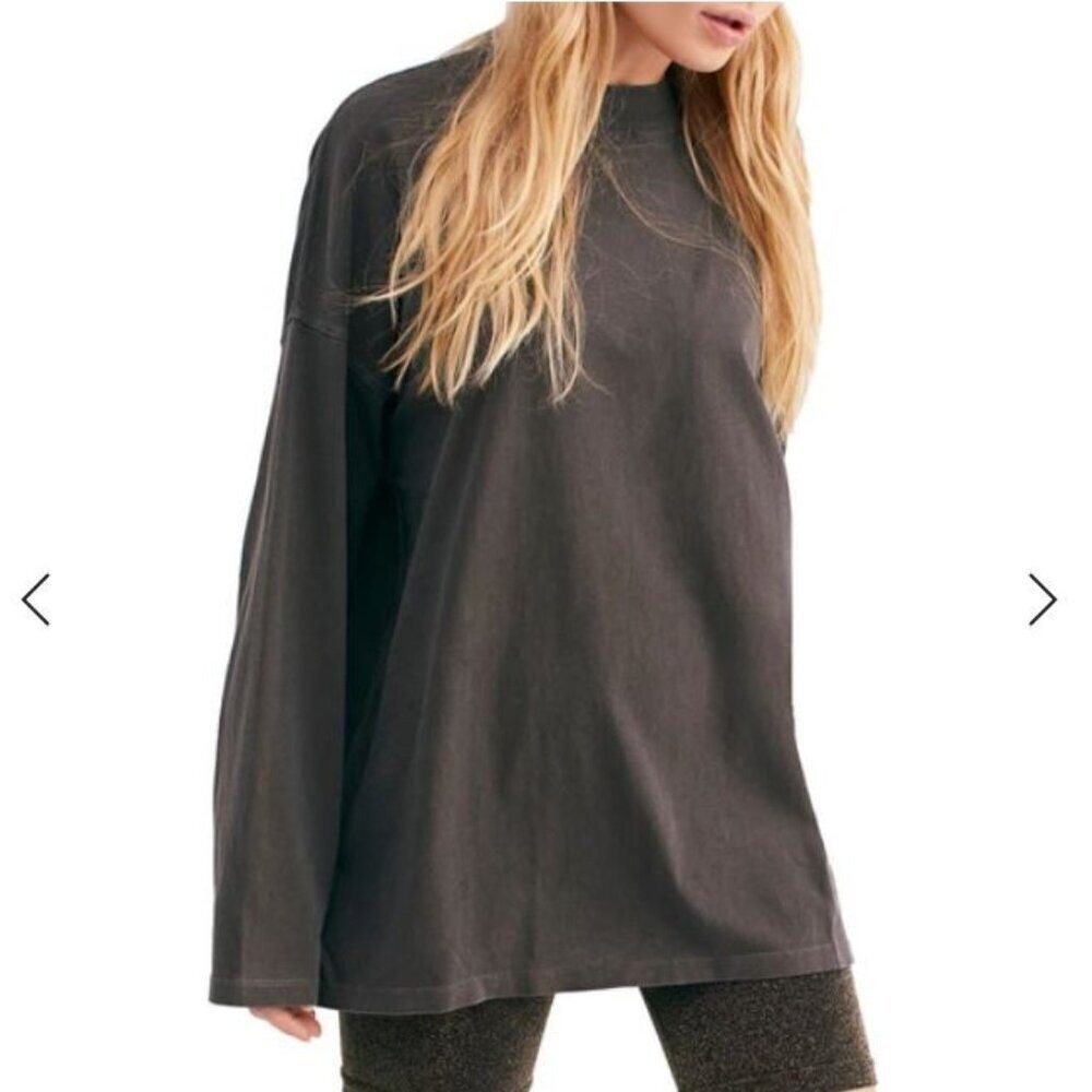 We The Free Free People Be Free Tunic T Shirt Long Sleeve Mock Neck Black M