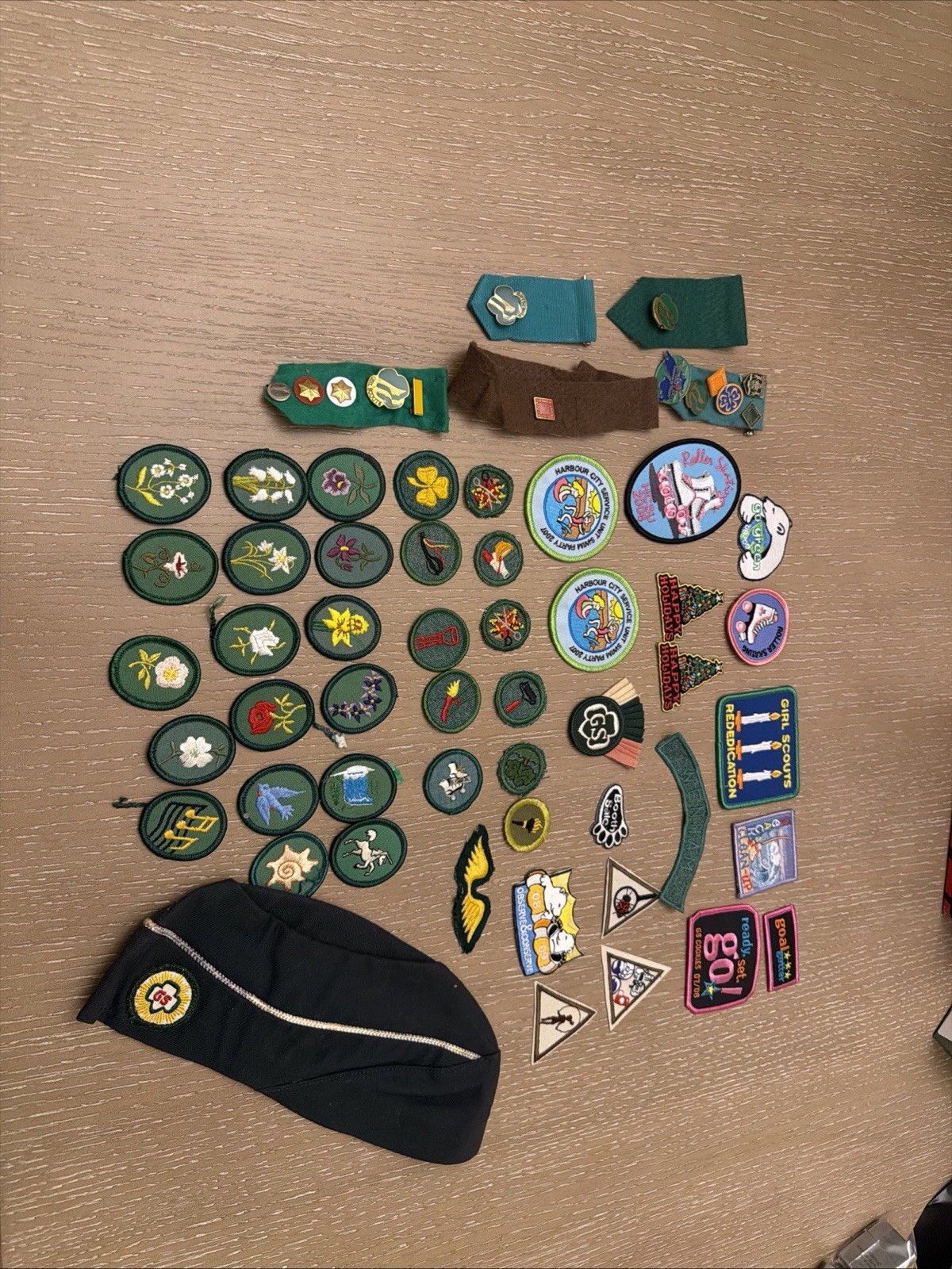 Vintage Girl Scouts Lot 50+ Badges Pins Official Uniform Hat Mid Century GSUSA