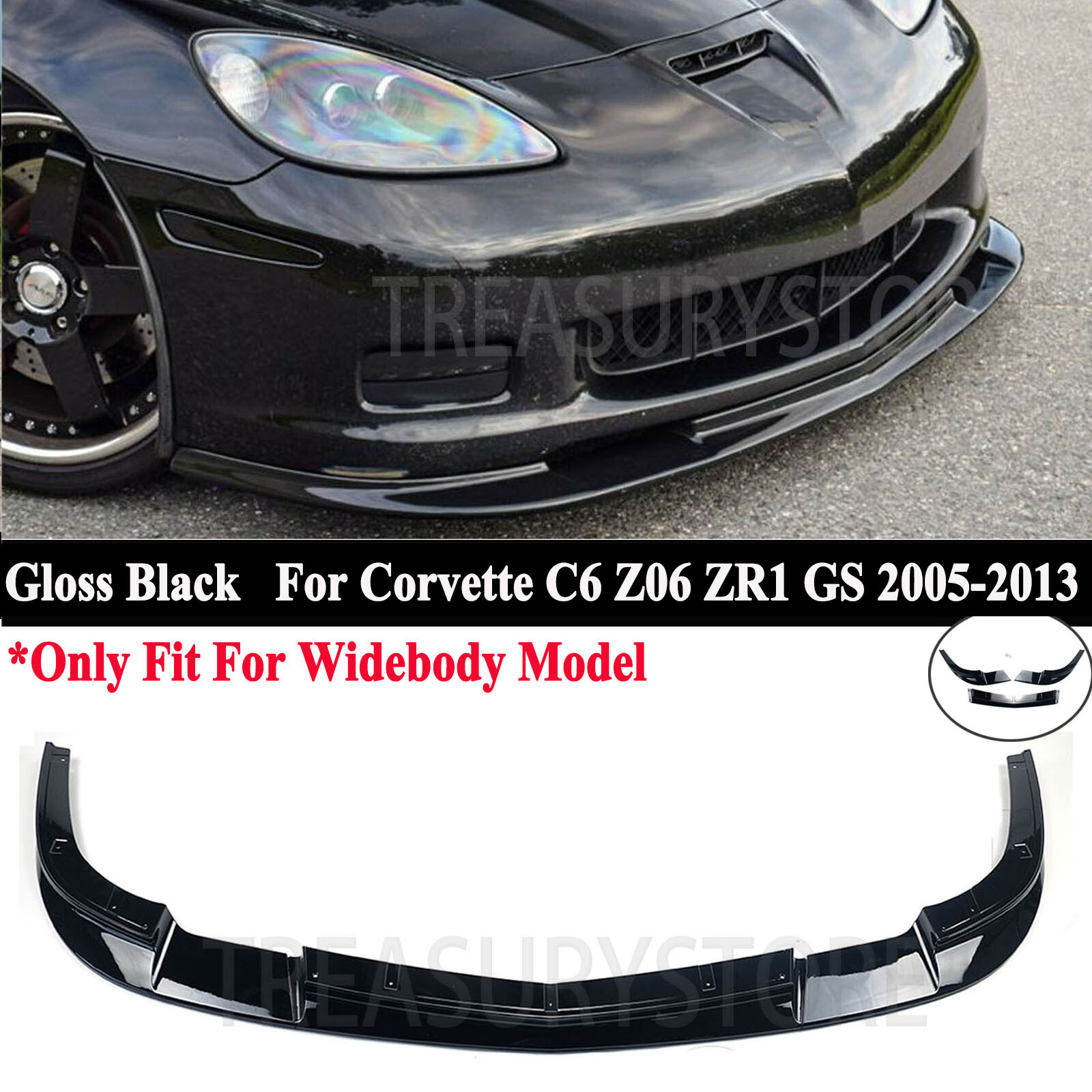 For Corvette C6 Z06 ZR1 06-13 ZR1 Style Front Bumper Lip Spoiler Splitter Gloss
